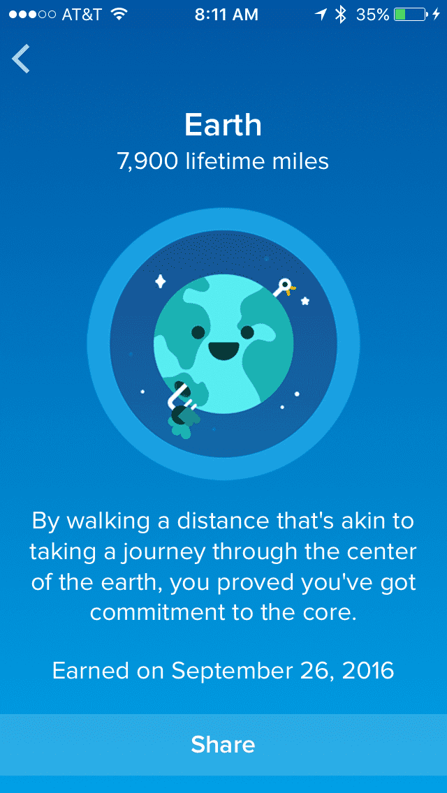 fitbit badge earth 7900 lifetime miles