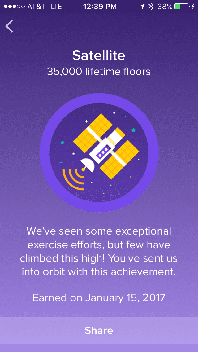 satellite fitbit badge 35,000 lifetime floors