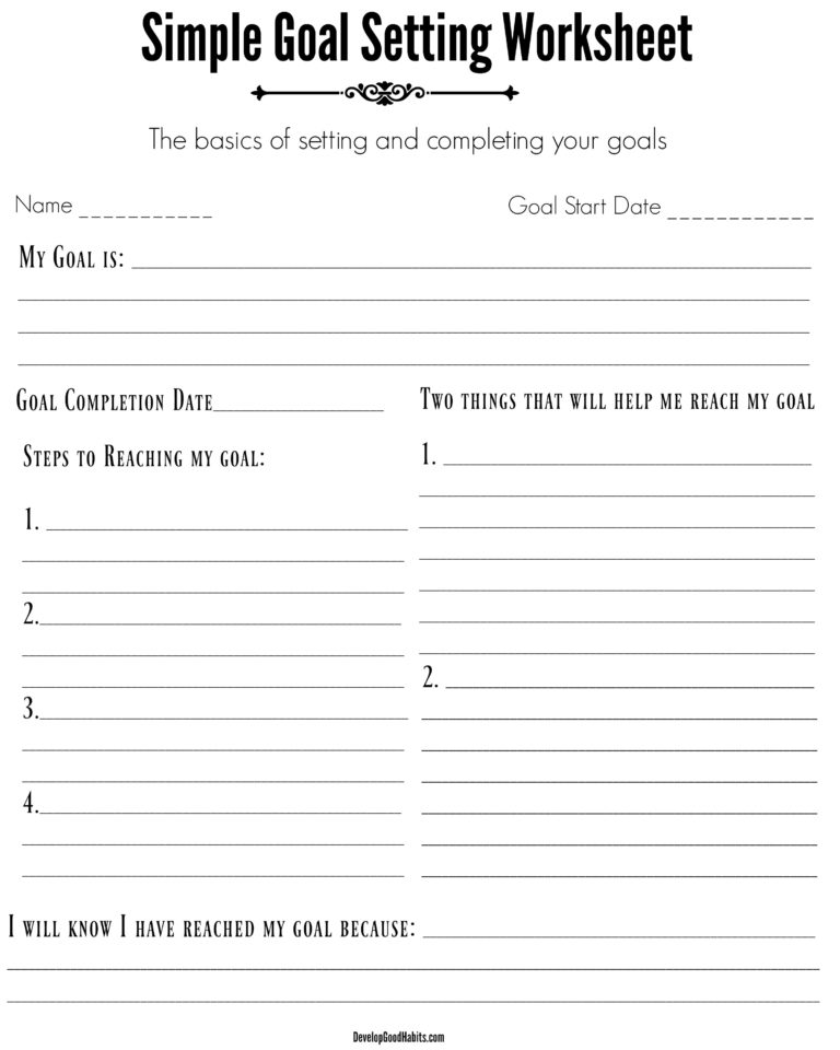 4 Free Goal Setting Worksheets – FREE Forms, Templates and ...