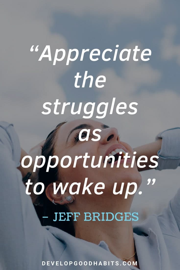 Inspirational Quotes About Life and Struggles - “Appreciate the struggles as opportunities to wake up.” – Jeff Bridges 