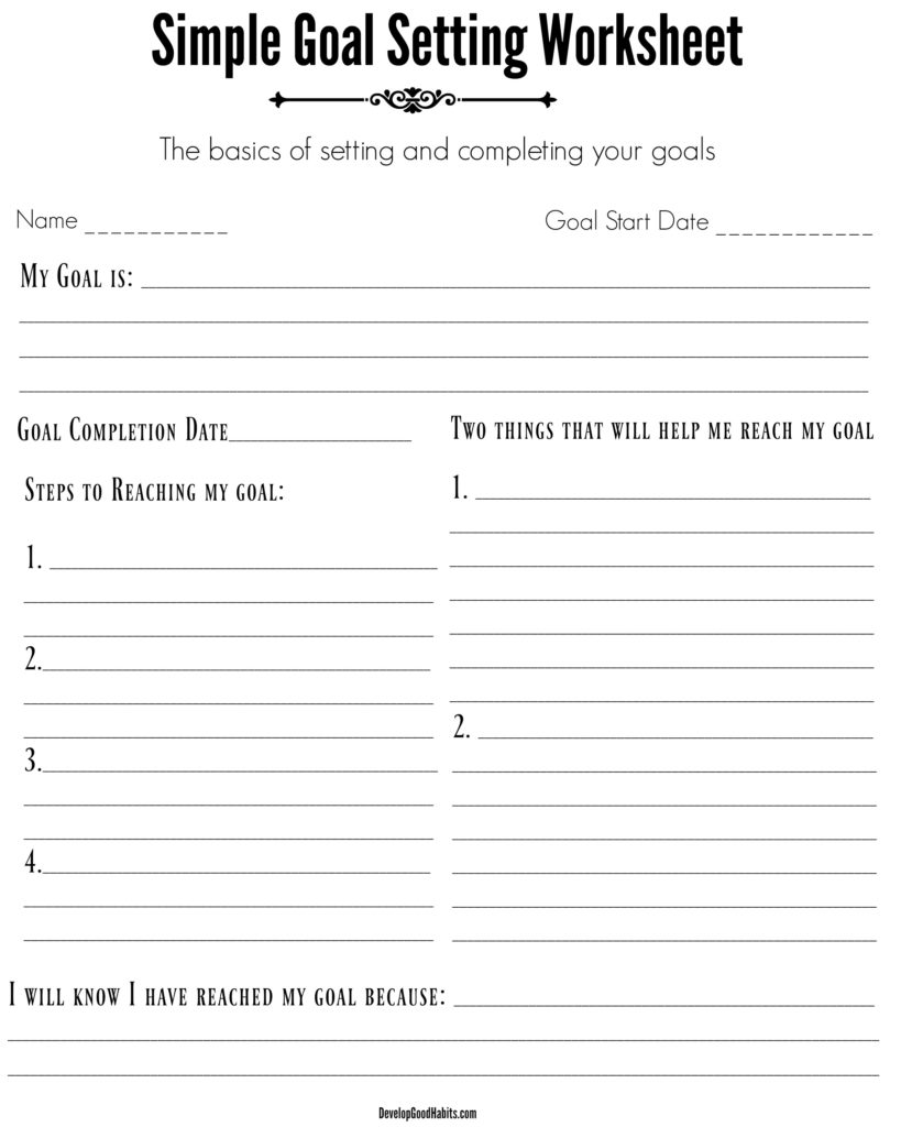 Simple Goal Setting Worksheet