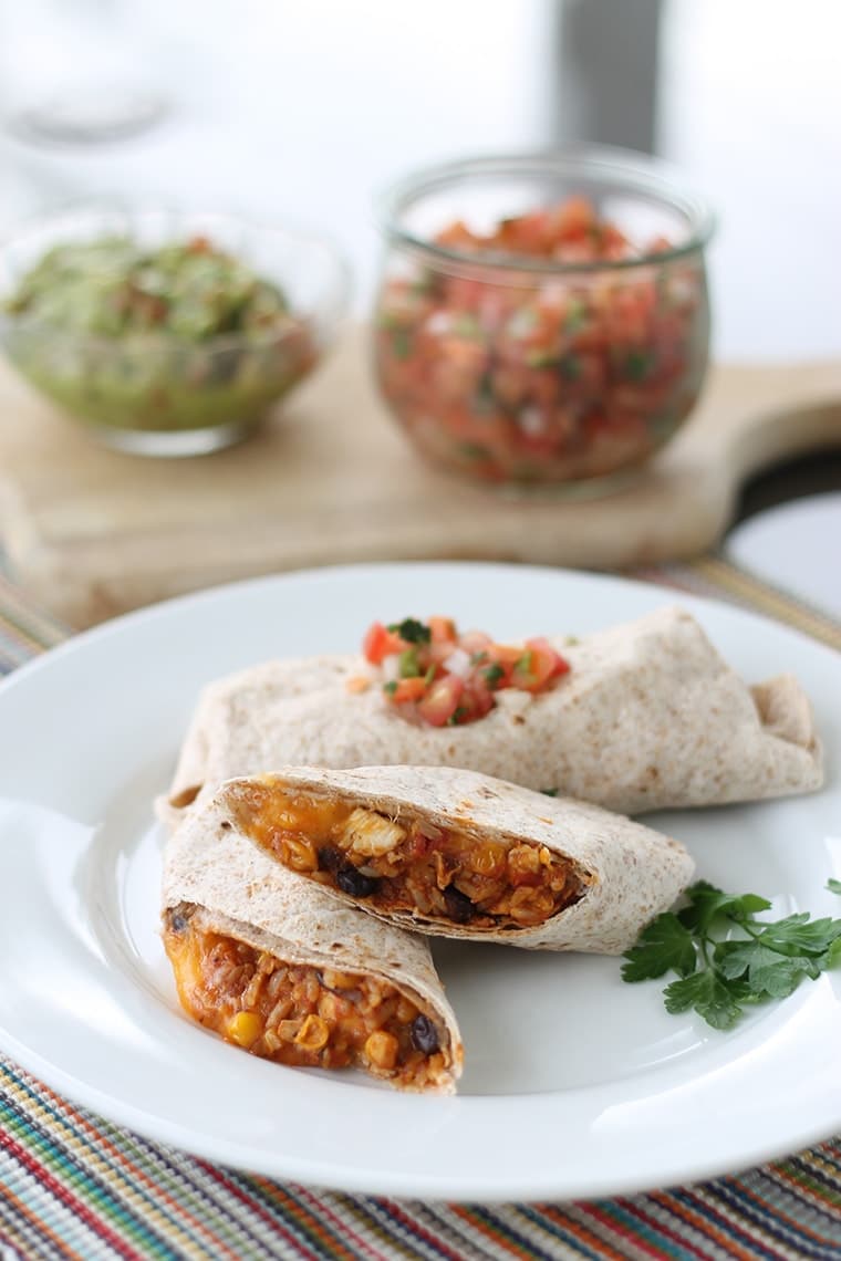 Get the healthy freezer meal recipe for On-the-Go Chicken Burritos.
