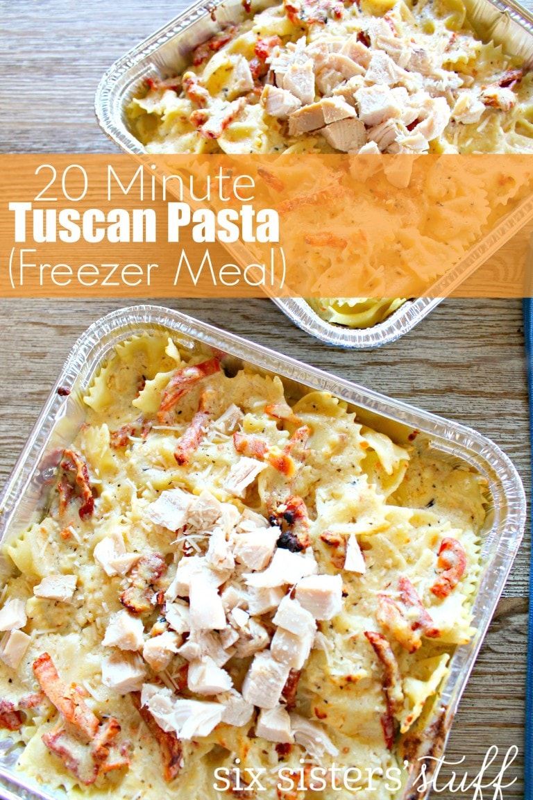 This freezer cooking recipe for Tuscan Past only needs 20 minutes.