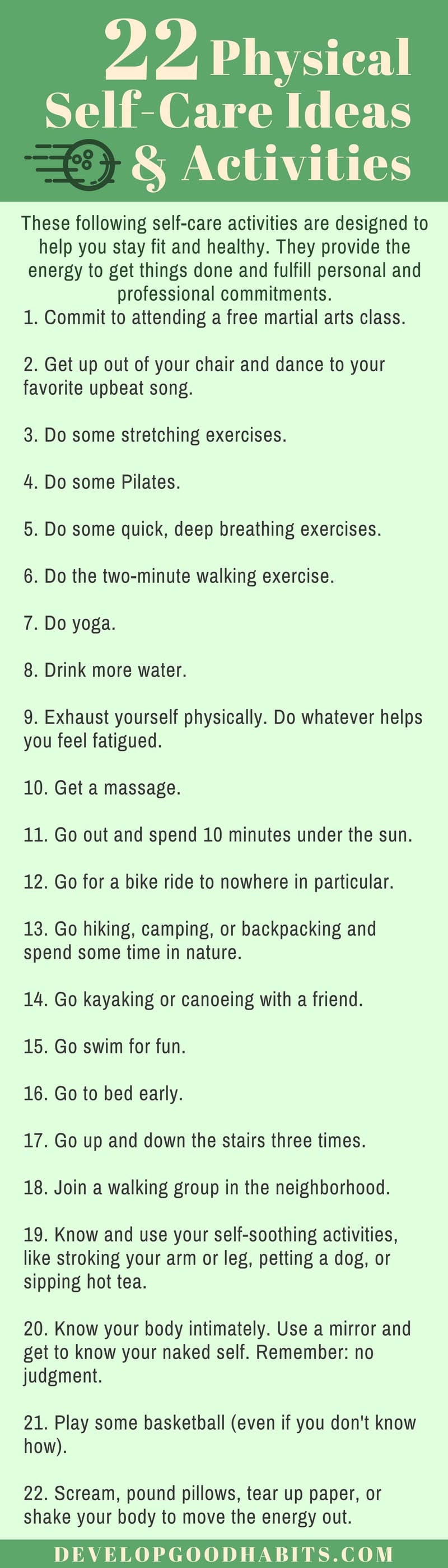 Physical Self Care Ideas and Activities