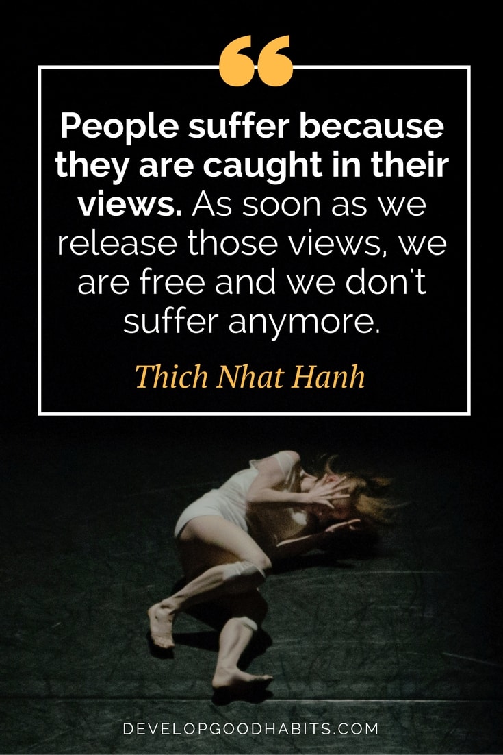 People suffer because they are caught in their views. As soon as we release those views, we are free and we don't suffer anymore. - Thich Nhat Hanh