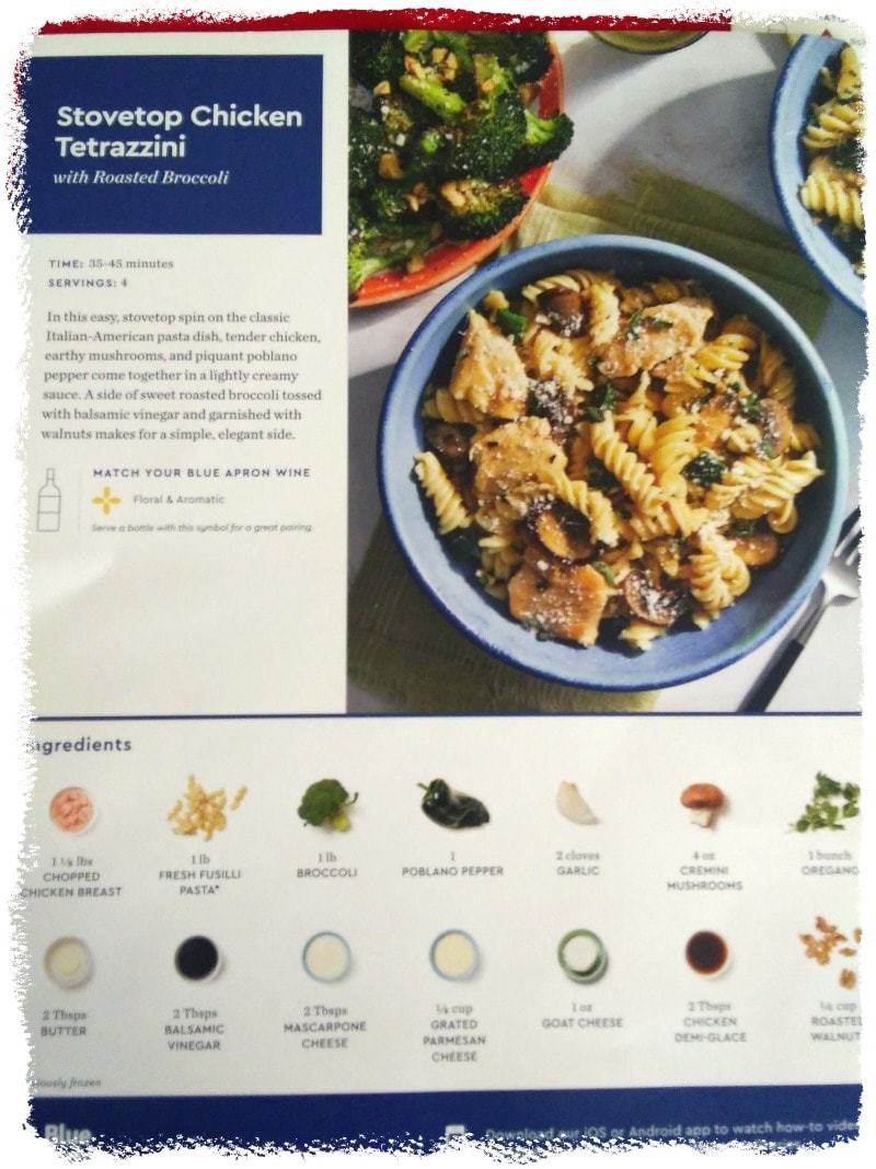 Chicken Tetrazzini Recipe Card from Blue Apron