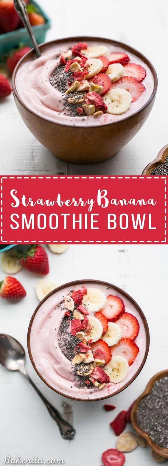Strawberry Banana Smoothie Bowl. | Find healthy snack ideas to keep you satisfied throughout the week | Learn more about healthy snack ideas to make at home. #mealprep #healthyhabits #healthyrecipes