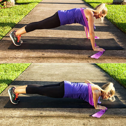 resisted_pushup Develop muscles and gain strength through resistance band workouts suggested in this article. | Discover the amazing benefits of full body resistance workout. #workouts #longevity #keepingfit #fitnessgoals #wellness #exercise #weightloss #healthyhabits