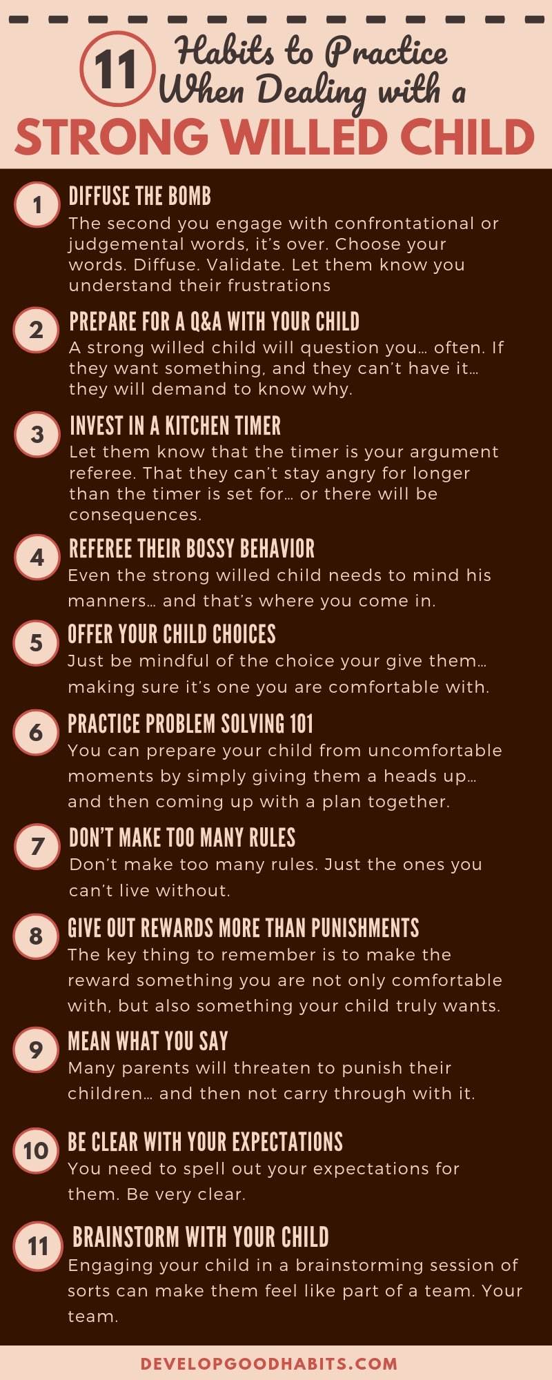 11 Habits to Practice When Dealing with a Strong Willed Child | parenting a strong willed child | how to deal with a strong willed child | strong willed child parenting #infographics #strongwilledchild #parentingtips