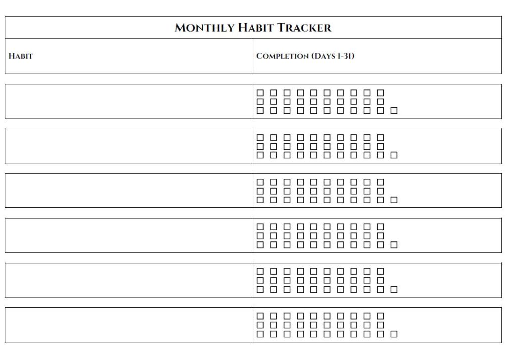 free monthly habit tracker