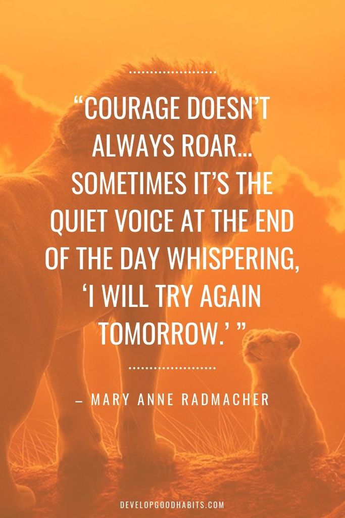 Never give up quotes | “Courage doesn’t always roar. Sometimes it’s the quiet voice at the end of the day whispering, ‘I will try again tomorrow.’”– Mary Anne Radmacher