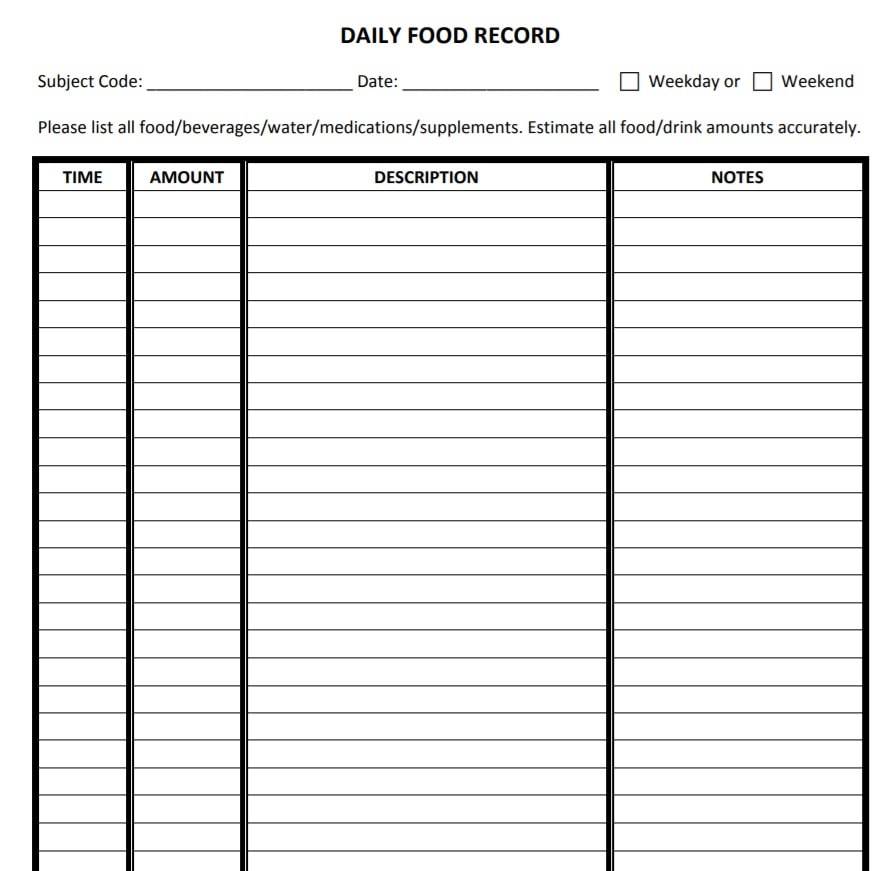 pinterest food journal | weekly food journal template word | free printable fitness journal template