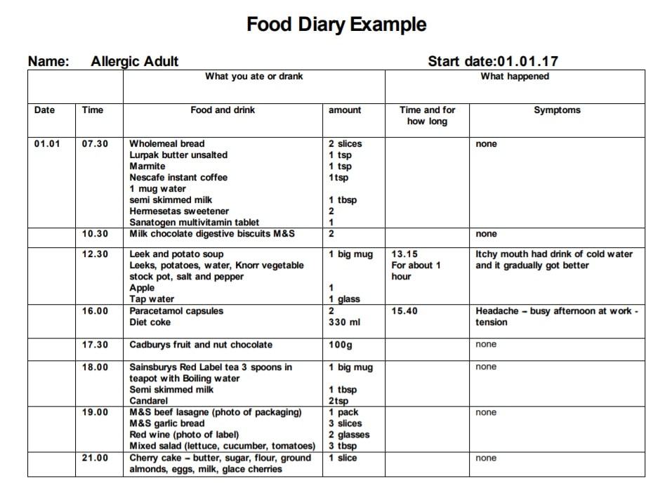 food and symptom journal template | food and health journal template | food symptom diary pdf