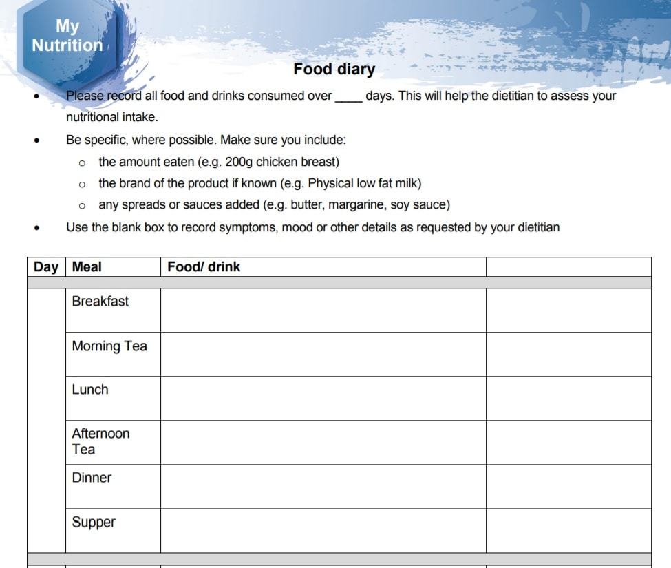 weekly food log example | free food log | exercise log word template