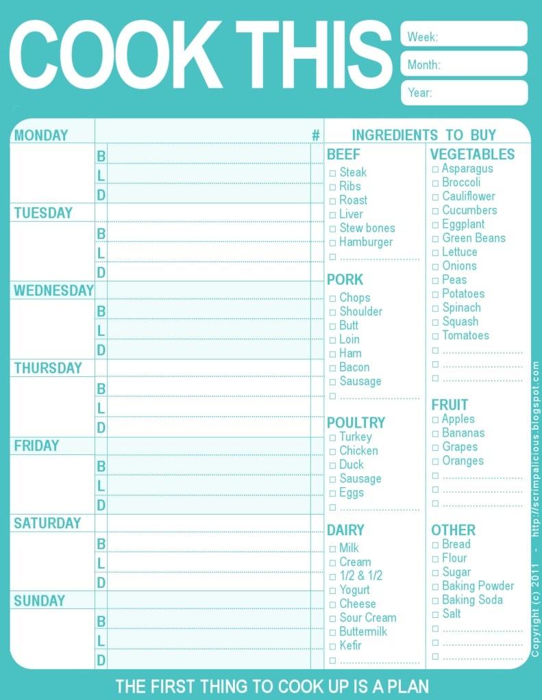 21 Printable Weekly Meal Planner Templates for 21 For Menu Planning Template Word