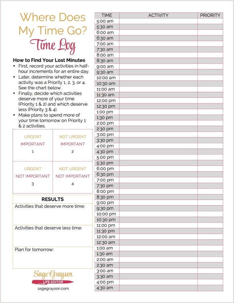 worksheet time management