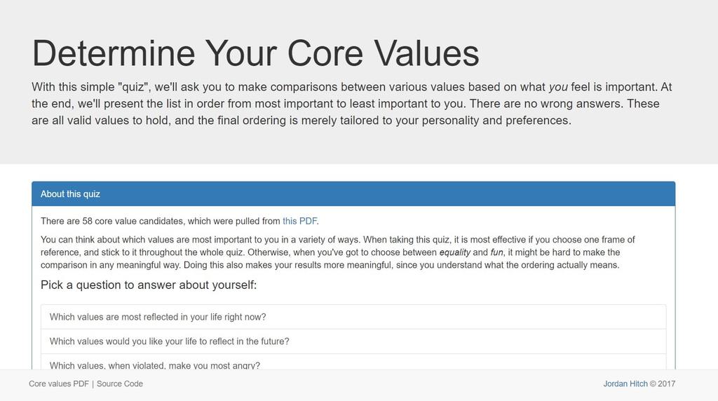 discovering your core values quiz | find your core values quiz | free personal core values quiz