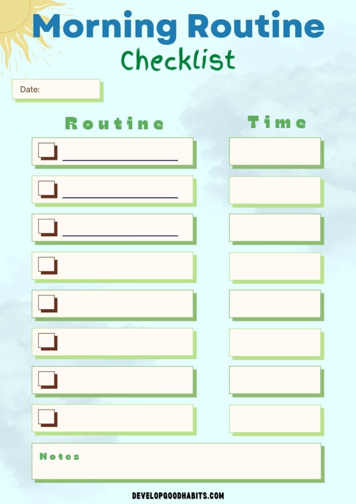 routine checklist template | morning routine for kids | morning routine checklist for tweens | monday morning checklist for adults