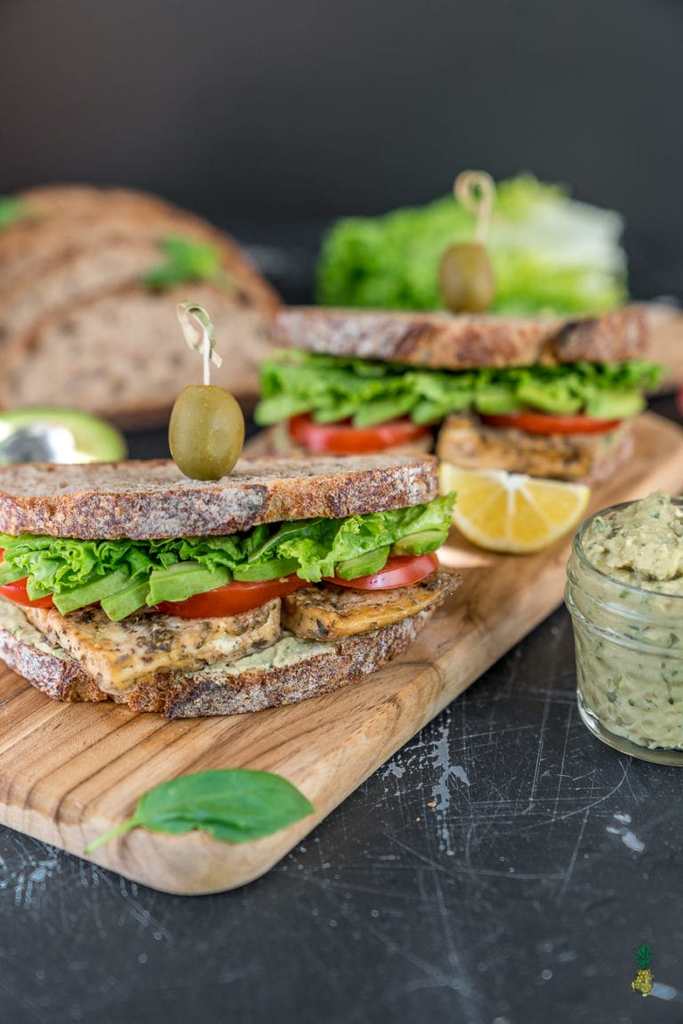 Baked Tofu and Pesto Sandwich | vegan sandwich spread recipes | vegan avocado sandwich recipes