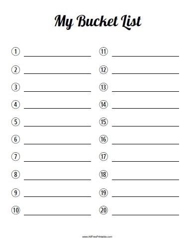Black and White Template All Free Printable | bucket list template microsoft word | bucket list template excel