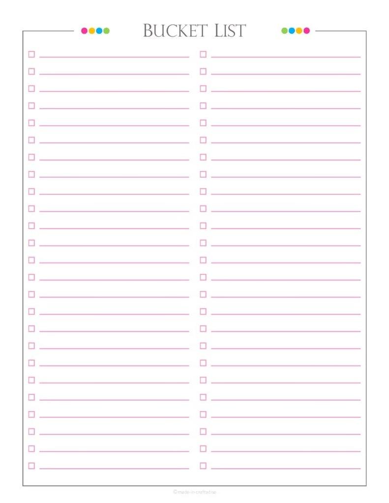 Simple Bucket List MadeInCraftadise | bucket list template excel | bucket list template canva