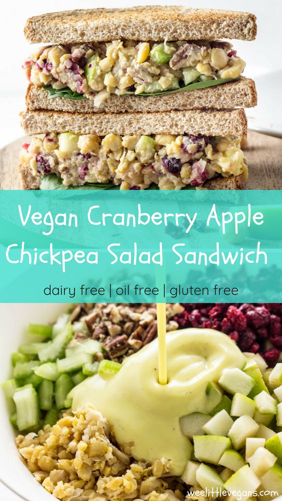 Cranberry Apple Chickpea Salad Sandwich | vegan sandwiches for school | vegan sandwich meat