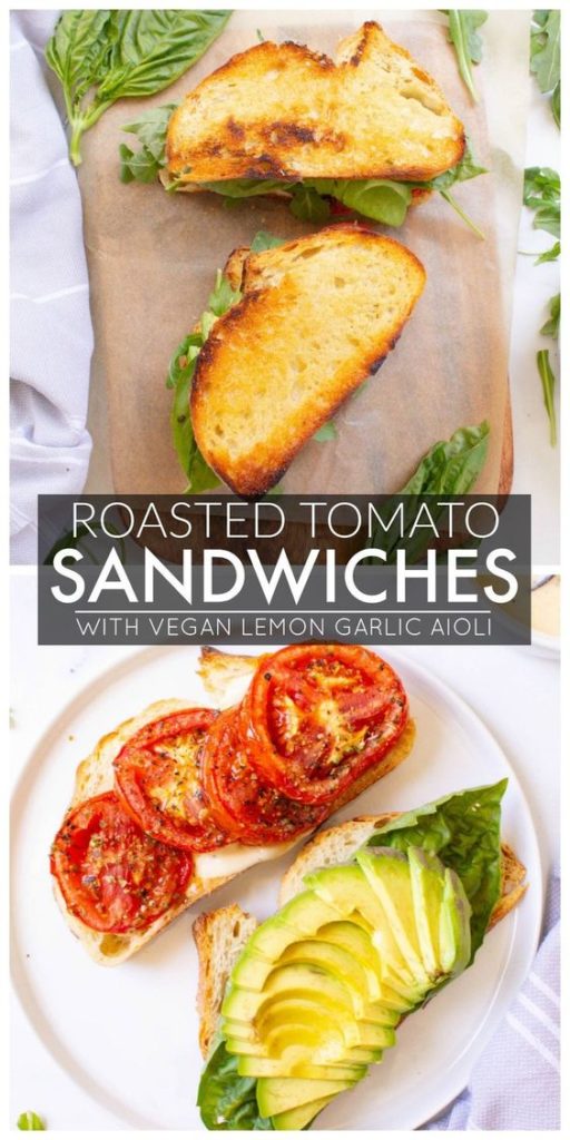 Roasted Tomato Sandwiches | low calorie vegan sandwich recipes | vegan avocado sandwich recipes