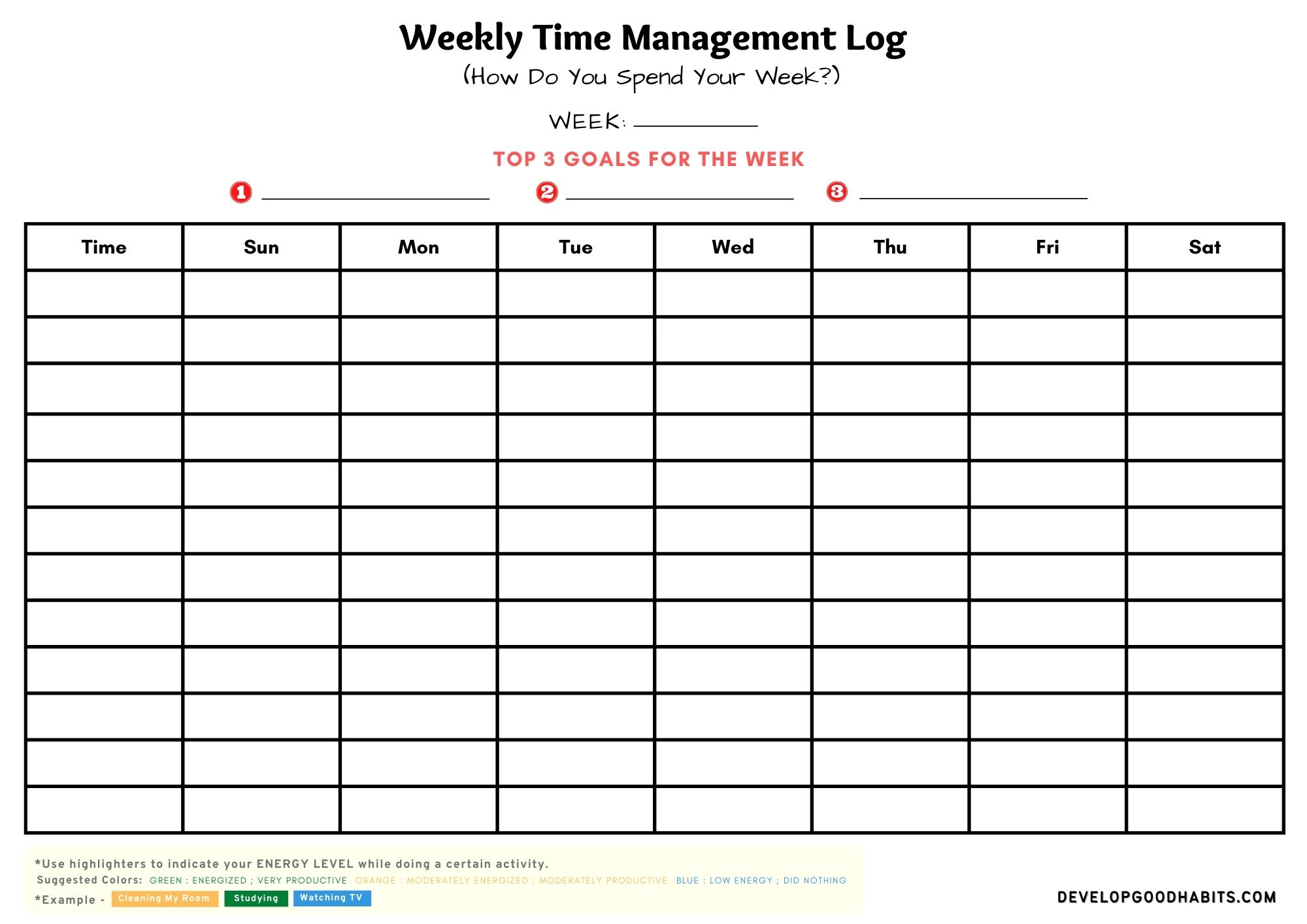time log sheet | 24 hour time management sheet | time management worksheet for high school students