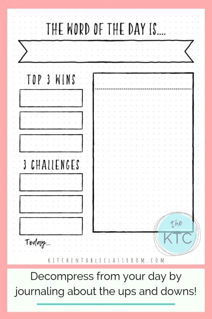 wins and challenges of the day | daily reflection journal template | daily journal ideas