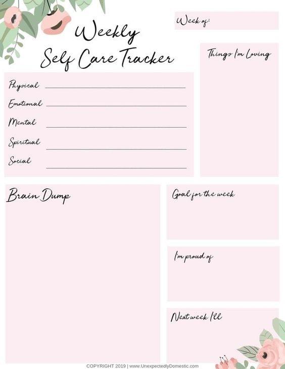weekly self care tracker | self care journal template | self care journal printable