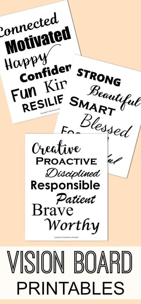 corrine's positive adjectives printables | vision board printables for students | printable vision board quotes