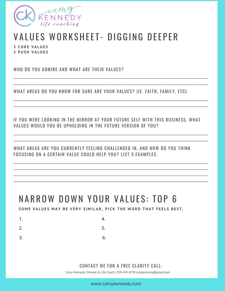 Identifying Core Values Worksheet