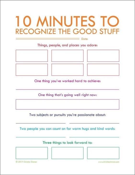 10 minutes to recognize the good stuff | mindfulness worksheets for students | mindfulness worksheets for youth pdf