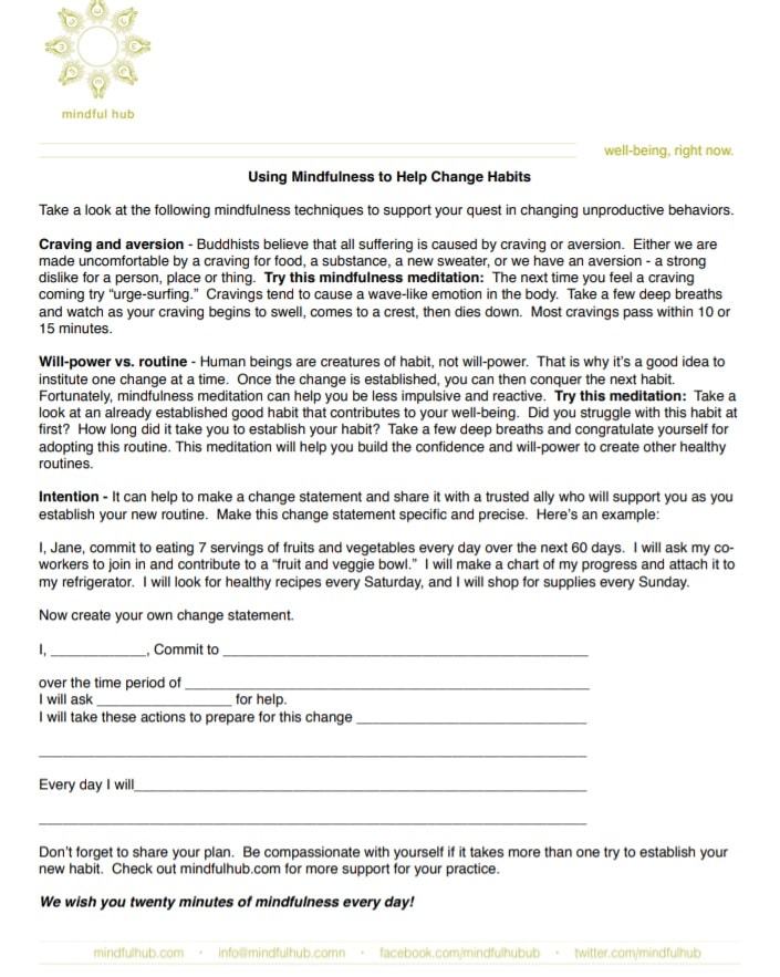 changing habits | mindfulness worksheets | mindfulness worksheets for anxiety