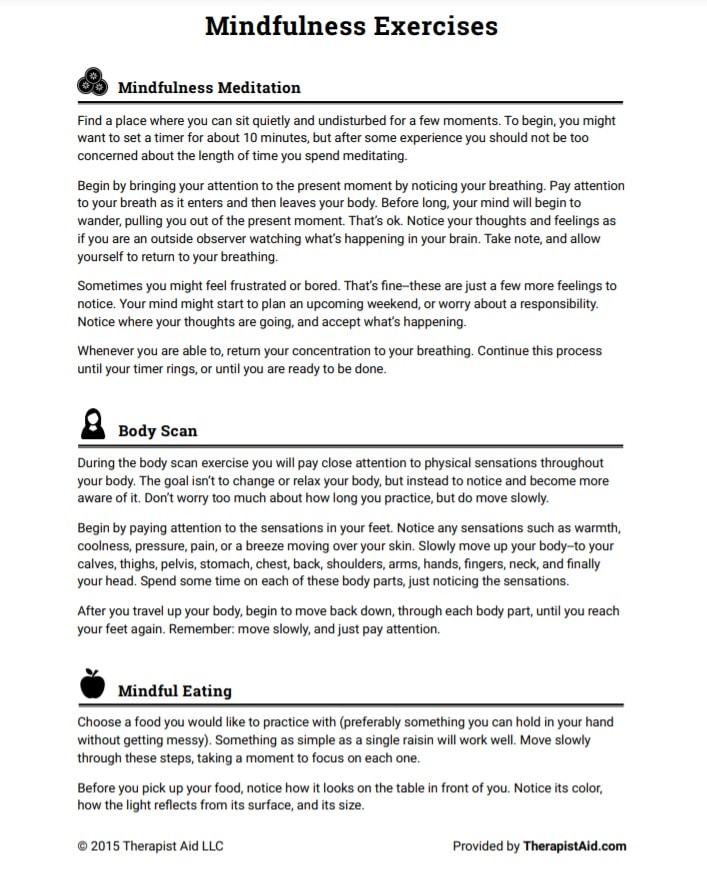 mindful exercises | mindfulness worksheets for youth pdf | mindfulness worksheets