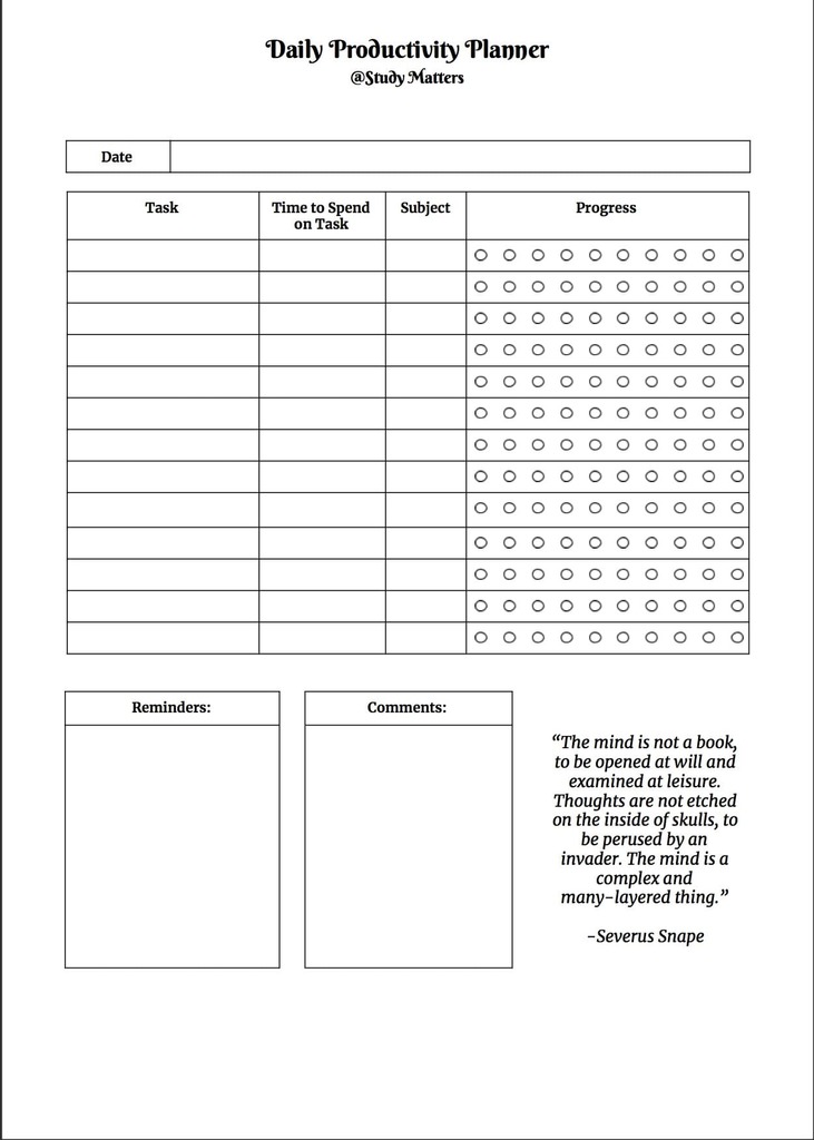 harry potter inspired daily productivity planner | korean study planner pdf | study plan example