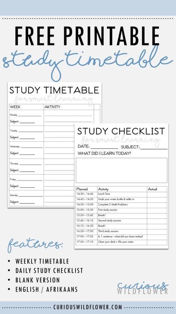 printable study timetable | study plan template for university students | study plan template google docs