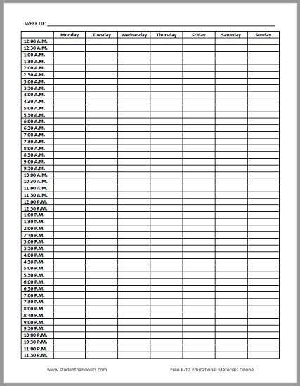24 7 weekly planner sheet | time blocking planner | time blocking template printable free