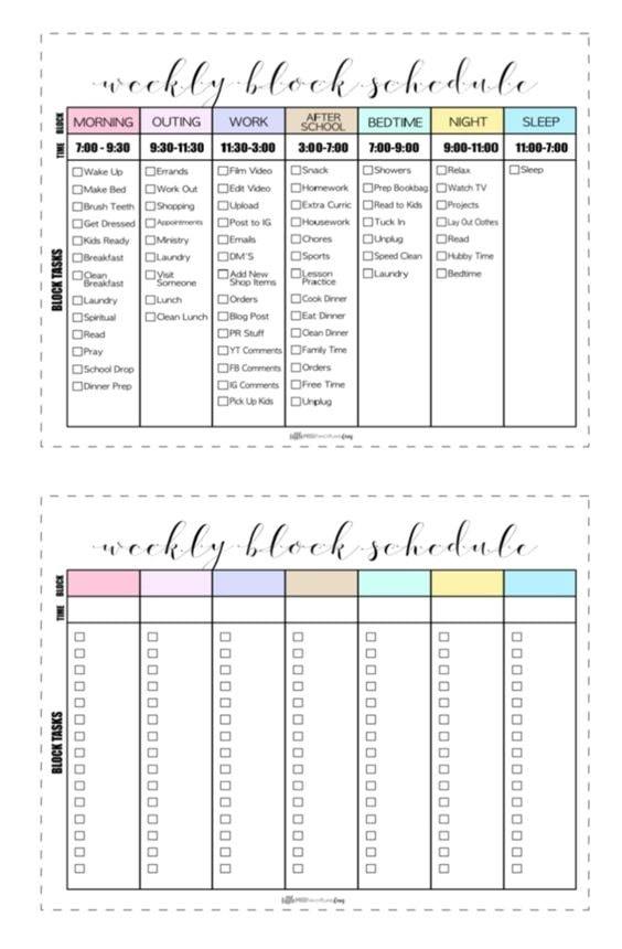 weekly block schedule | free daily time blocking template | time blocking planner