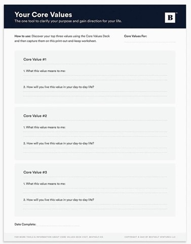 identifying core values worksheet | core values exercise pdf | morals and values worksheet pdf