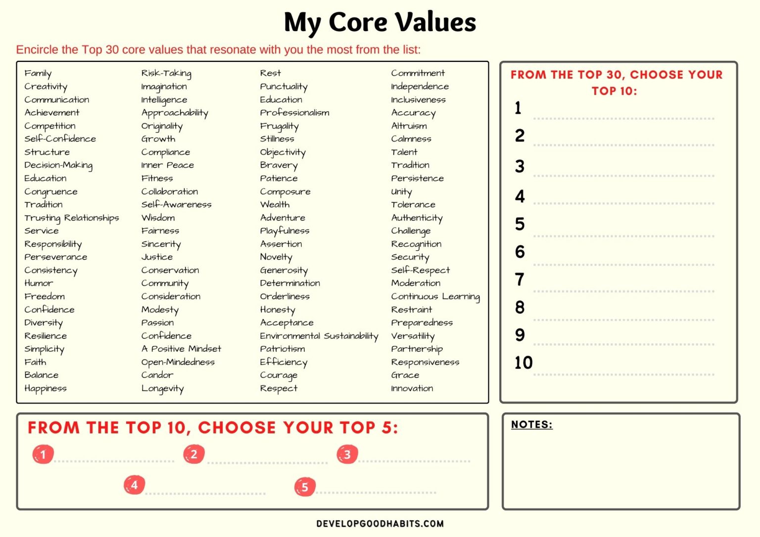 16 Worksheets for Identifying Your Core Values | Develop Good Habits