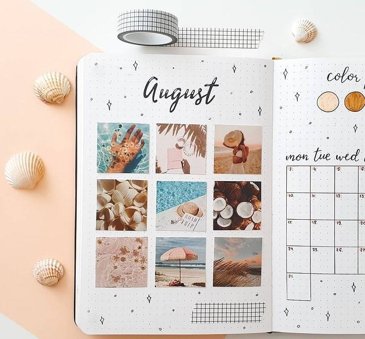 a moodboard kind of month | bullet journal monthly spread template | bullet journal weekly spread