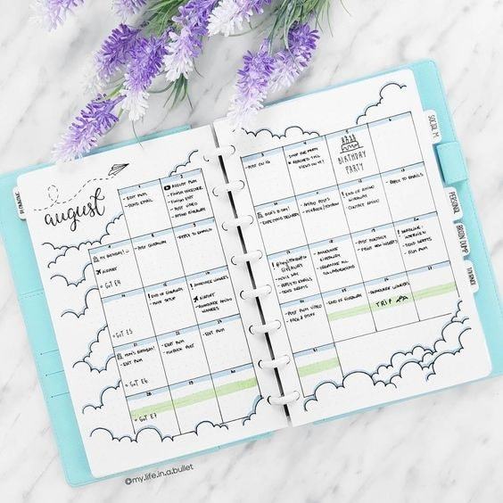 august in the clouds | bullet journal weekly spread | bullet journal ideas