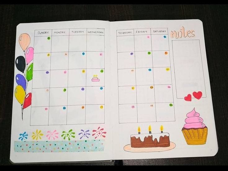 birthday month spread | bullet journal ideas | bullet journal monthly spread simple