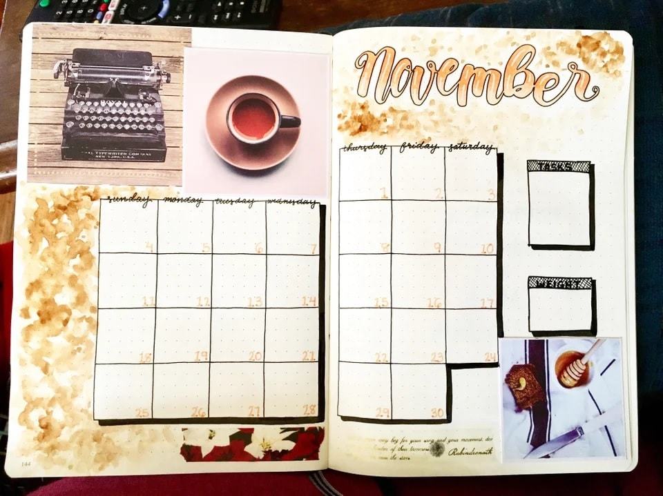 coffee toned november spread | bullet journal monthly themes | bullet journal monthly spread minimalist
