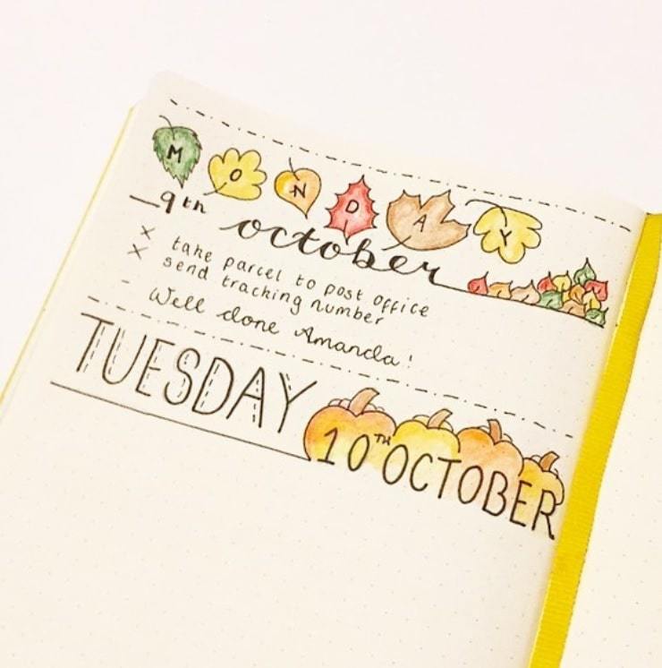 autumn headers | daily spread planner | bullet journal tracker ideas