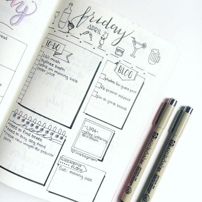 cocktail friday | bullet journal daily tracker | daily spread meaning