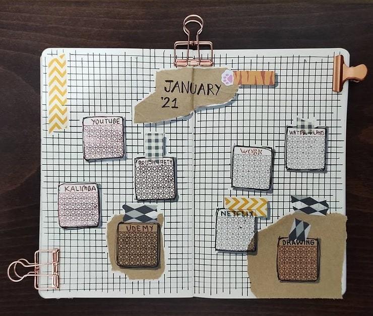 grids and trackers | habit tracker spread ideas | mental health bullet journal self-care
