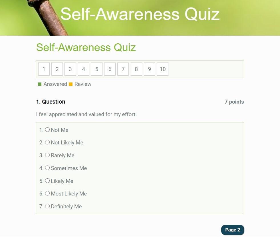 self awareness quiz and answers | free printable self awareness test | self awareness questionnaire pdf