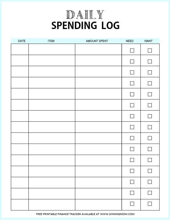 Daily Spending Log | monthly expense tracker pdf | free printable daily expense sheet